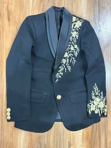 Luxury Boys Black Wedding Suit <b>with</b> Gold Floral Embroidery | Kids Slim Fit Groom Tuxedo | Custom Formal Party Suit for Boys - Product Image 2
