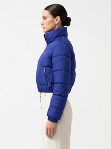 Chaqueta Acolchada Azul para Mujer, Cuello Camisero, Manga Larga, Cierre de Cremallera, Color Sólido, Invierno, Largo Regular, Impermeable - Product Image 4