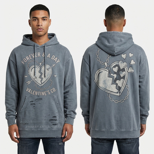 Sudadera con capucha de felpa gruesa para hombre, negra con lavado ácido, diseño de corazón anatómico y estampado gráfico personalizado 'Love Is Pain', estilo streetwear, de fábrica - Product Image 5
