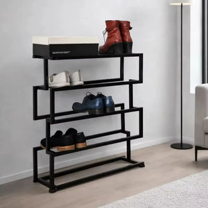 Designer Gold <b>Shoe</b> Rack Multi Tier Geometric <b>Storage</b> Organizer Space Saving Layout Strong Frame Stylish Modern Entryway Display - Product Image 1