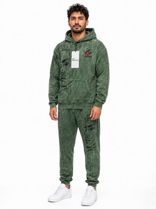 Ensemble de survêtement délavé à l'acide pour homme, deux pièces : sweat à capuche et pantalon de jogging en mélange de coton doux, idéal pour l'entraînement, la détente et le quotidien - Product Image 1
