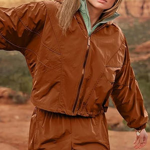Wholesale High Quality Autumn 2 Piece Set Custom Logo Solid Casual <b>Hooded</b> Breathable Women's Shorts Patches Windbreaker <b>Zip</b>-Up - Product Image 3