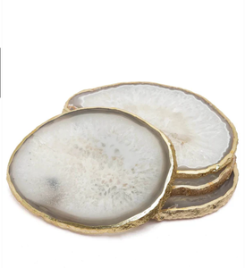 Natural agate stone <b>coaster</b> set with gold edge round drink <b>coasters</b> luxury table decor handmade <b>crystal</b> <b>coaster</b> set - Product Image 2