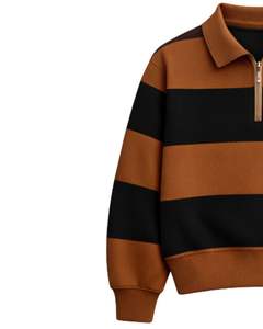 Sudadera con Cierre de Cremallera a Rayas Marrón y Negro para Hombre, de Algodón y Felpa, Estilo Urbano Holgado, Informal, con Logotipo Personalizado, Fabricante OEM - Product Image 3