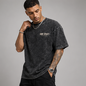 Camiseta Oversize Tie Dye para Hombre Vibe Craft, Manga Corta, Cuello Redondo, Estilo Urbano, Algodón Jersey Transpirable, Estampado de Letras Negras - Product Image 2