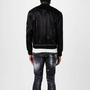 Blouson bombardier en satin noir à la mode pour hommes vêtements d'extérieur à fermeture éclair légers pour une utilisation urbaine, quotidienne et dans la rue - Product Image 5