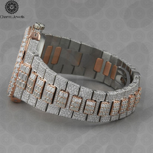 Charm Jewells – montre analogique de luxe en acier inoxydable, boîtier de 40mm, bracelet incrusté de diamants, mouvement mécanique à la mode pour hommes, Date automatique - Product Image 3
