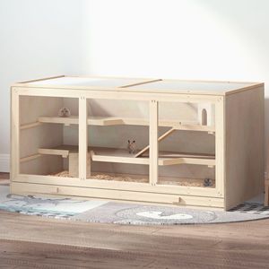 Gabbia per Animali Domestici a 3 Livelli in Legno per Piccole Razze, Habitat per Criceti, Topi, Ratti, Recinto per Esercizio e Gioco con Tetto Apribile e Rampe - Product Image 2