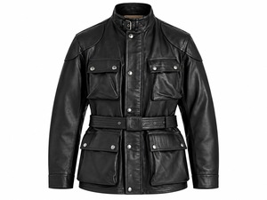 Chaqueta de Motocicleta de Cuero Genuino para Hombre, con Cinturón, Impermeable, Resistente al Viento, con Cierre y Bolsillos Delanteros - Product Image 1
