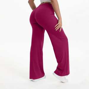 Leggings de Yoga de Cintura Alta con Pierna Ancha, Color Gris Sólido, Elásticos en Cuatro Direcciones, Cintura Elástica sin Costuras, Pantalones Deportivos Largos para Mujer - Product Image 3