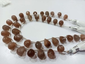 Perles facettées en pierre de lune chocolat brun naturel, forme goutte d'eau, 8x12mm, brin de 8 pouces de long - Product Image 2