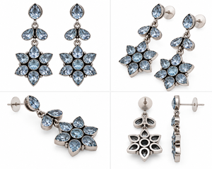 Pendientes colgantes de boda con circonita, latón, chapado en plata y engaste floral vintage |   Venta al por Mayor Directa de Fábrica |   OEM ODM Personalizado - Product Image 5
