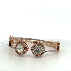 Bracelet pour femme en or rose 18 carats avec diamants en moissanite - Bracelet à charnière en diamants naturels style Polki - Product Image 6