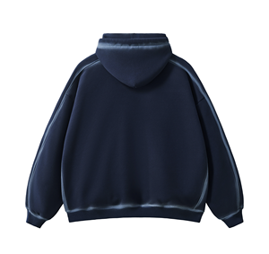 Sudadera con Capucha Oversize de Felpa para Hombre, Negra con Borde Desgastado, Manga Regular, Color Sólido, Estilo Urbano, Invierno, 100% Algodón, 360g - Product Image 2