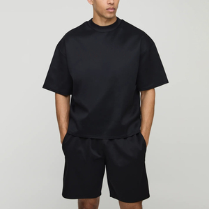 Ensemble de sport décontracté confortable et tendance pour homme, été, manches courtes, tricoté, 100% coton, t-shirt + pantalon, ensemble deux pièces - Product Image 1