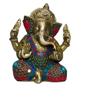 Hot Sale Luxury Handmade Gold-Plated Brass Ganesh Sculpture (Modern Antique) for Hindu <b>Temple</b> Worship Meditation Space Use Good - Product Image 5