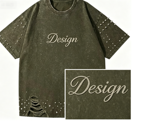 เสื้อยืดผู้ชายทรงหลวมสไตล์สตรีทแวร์ ผ้าฝ้าย คอตตอน ทรงโอเวอร์ไซส์ แบบลำลอง ผลิตขายส่ง พร้อมดีเทลแต่งขอบแบบดิสเทรส - Product Image 3