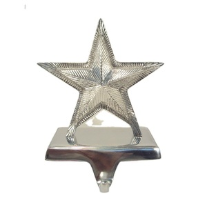Embossed Design Star Silver Metal <b>Stocking</b> <b>Holder</b> For Christmas Table Top Decorative - Product Image 1