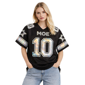 Camiseta de fútbol americano holográfica para mujer, con transferencia térmica, de malla, transpirable, de poliéster, con cuello en V, estilo urbano, uniforme de equipo, OEM - Product Image 3
