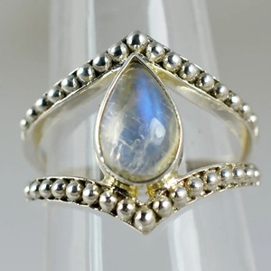Rainbow Moonstone <b>Ring</b> 925 Sterling <b>Silver</b> Handmade Statement Promise <b>Ring</b> for Women <b>Boho</b> Pear June Birthstone Jewelry - Product Image 5