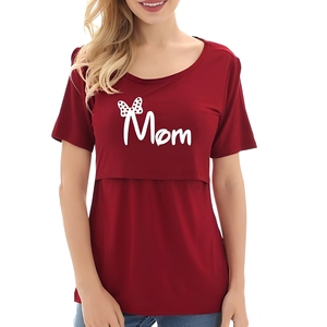 Camiseta de Maternidad Estampada para Lactancia, Cuello Redondo, Manga Corta, Corte Regular, Camisetas de Lactancia para Mamá - Product Image 1