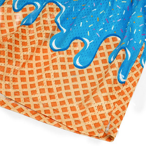 Short en maille imprimé cône de crème glacée bleu et orange, motif dessert, short de plage estival - Product Image 3