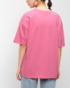 เสื้อยืดคอกลมแขนสั้นทรงโอเวอร์ไซส์คุณภาพสูงสำหรับผู้หญิง สีชมพูล้วน ผ้าฝ้าย 100% ทรงหลวม สวมใส่สบาย เหมาะสำหรับฤดูใบไม้ผลิและฤดูร้อน ผ้าเจอร์ซีย์ถัก - Product Image 2