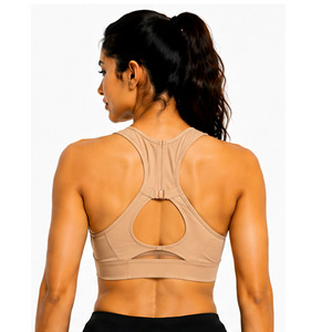 Soutien-gorge de sport sans coutures pour femme, dos nageur, col rond, design découpé, respirant, maintien moyen, pour yoga et fitness, couleur unie - Product Image 2