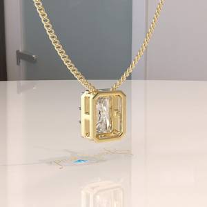 Georgian Style Cut Set Solid 14K Gold Certified Geometric Octagon Cut Moissanite Pendant Necklace - Product Image 2