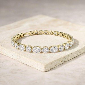 Moissanite Oval & Cuts <b>Charm</b> Bracelet 925 Sterling Silver Gold Plated Luxury Certified Sparkling Bridal Jewelry Gift for Women - Product Image 2