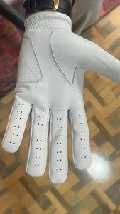 Custom Brand <b>White</b> Full Finger Golf Glove Genuine Leather Breathable Right Hand Unisex Sports Use Hook Loop Closure Model - Product Image 2