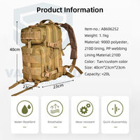 Sac à dos tactique compact MOLLE 20L NOUVEAU en gros, léger, pour EDC, trajets urbains, équipement de tir, en polyester personnalisé