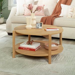 Tavolino da Caffè Rotondo Contemporaneo in Legno con Finitura in Teak Naturale per Soggiorno - Product Image 1