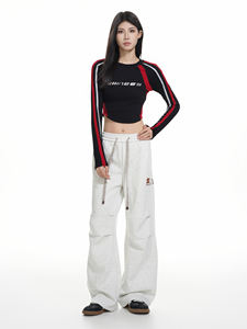 HANO 2024 Casual ODM Women Canvas Breathable Spring Mid <b>Elastic</b> Waist <b>Lace</b>-up Nonwoven Straight-Leg Cargo Pants Loose Fit - Product Image 3