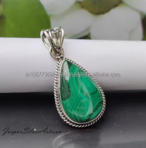 Colgante de malaquita natural, joyería de plata de ley 925, collar llamativo hecho a mano, collar con colgante de piedras preciosas, regalo - Product Image 4