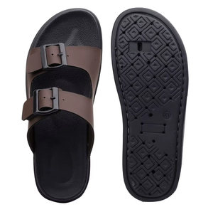 Sandales d'extérieur marron pour hommes à lanières synthétiques, double boucle, bout ouvert, décontractées, respirantes, légères, semelle plate, pour le voyage et l'été - Product Image 1