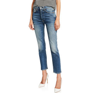 Nueva Moda al por Mayor, Pantalones Vaqueros de Mezclilla para Mujer, Cintura Media, Corte Regular, Casuales, Personalizados, 100% Algodón, Transpirables, para Invierno - Product Image 4