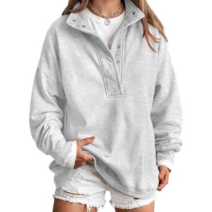 Sudadera clásica para mujer, 100% algodón, tejido de rizo, 280-300 GSM, color sólido, con botones frontales o estampado, proveedor de Bangladesh. - Product Image 6