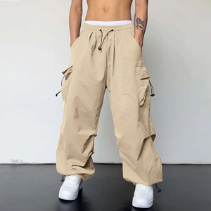 Pantalon Cargo Homme Décontracté Couleur Unie avec Cordon de Serrage à la Cheville et Poches Tissées, Style Urbain, Pantalon de Jogging Homme Oversize - Product Image 1