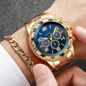 2pcs/set Men's Stylish Round Gold Casual Quartz <b>Watch</b> With Bracelet Set - Product Image 3
