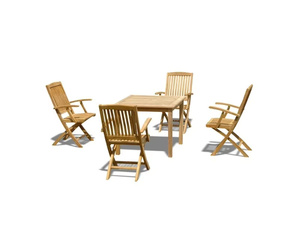 Ensemble de table à manger d'extérieur moderne pour entreprise, 4 fauteuils, meubles de patio en teck, finition lisse et durable, pliable, pour jardin - Product Image 1