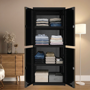 Armario Portátil de Plástico Naiba, Armario de Almacenamiento con 4 Estantes, Diseño Contemporáneo, Puertas Planas con Espejo para Guardar Ropa - Product Image 2