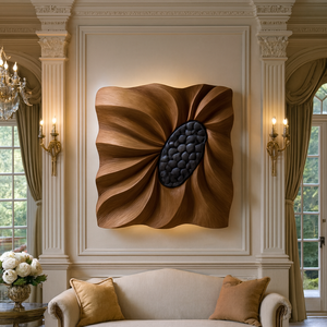 Escultura de pared de madera artesanal para muebles de sala de estar, arte de pared de madera orgánica con fluidez escultural - Product Image 1