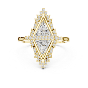 แหวนทองคำ 14K รูปสามเหลี่ยมและเพชรทรงกลมเพาะเลี้ยงสำหรับผู้หญิง |   แหวนแต่งงาน |   เพชรที่เพิ่งเพาะเลี้ยง - Product Image 1