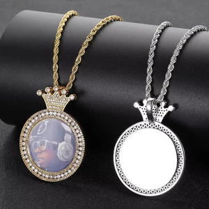 Collar con Colgante de Moissanita Plateada con Corte Brillante para Foto Personalizada, Cadena de Cuerda, Regalo Unisex, Chapado en Oro, Estilo Hiphop - Product Image 1
