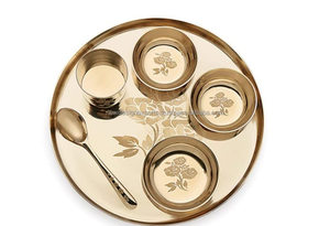 Service de table Bhojan/Dîner/Thali en style contemporain, finition Kansa/Bronze, motif uni, 1 pièce, 10 pouces, vaisselle écologique pour hôtel, 2 - Product Image 2