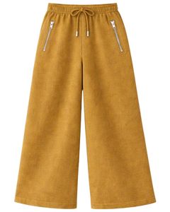 Pantalones Deportivos Cargo Anchos Color Amarillo Mostaza Personalizados para Mujer, Pantalones de Forro Polar con Cintura Elástica, Bolsillos con Cremallera, Ropa Casual de Calle, Pantalones de Invierno - Product Image 1