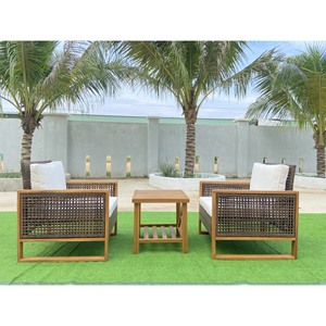 Ensemble de chaises longues d'extérieur en corde de bois 3 pièces avec coussins pour sièges de jardin patio - Product Image 1