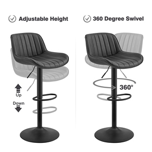 Contemporary Commercial Bar <b>Stools</b> Set 2 Yellow Brown PU <b>Leather</b> Adjustable Backrest Chrome Legs Swivel Counter Height Chairs No - Product Image 5