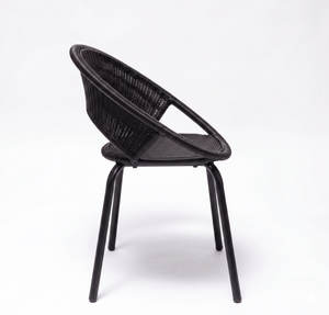 Silla Redonda Moderna de Ratán Sintético Negro, Muebles de Patio para Interiores y Exteriores, Silla de Comedor de Mimbre PE Impermeable con Patas de Metal - Product Image 4